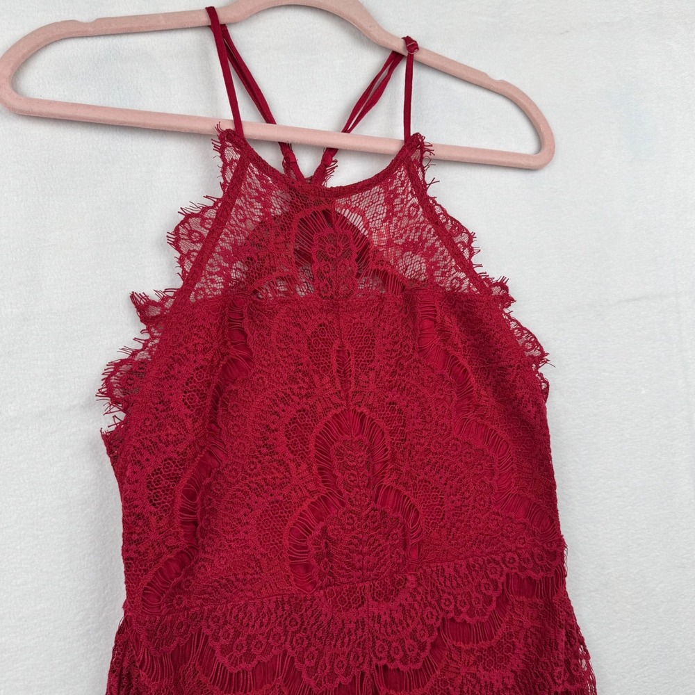 Free People Intimately Red Lace Halter Romper Medium Sleeveless Party‎ Elegant - Picture 2 of 11